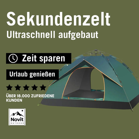 NOVIT OUTDOOR - Selbstaufbauendes Pop-Up Zelt für 2 Personen | Sommer Edition Waldgrün/Orange